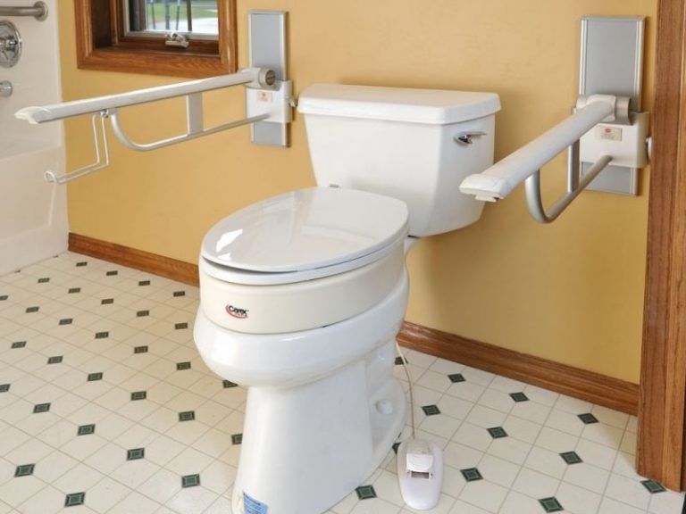 Adjustable lavatory and grab bars with vertical and horizontal adjustment